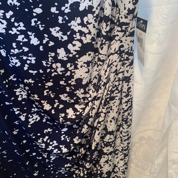 NEW Chaps Dress Women’s Size20 Navy&White Printed with Cap Sleeve with ruching - Picture 5 of 11